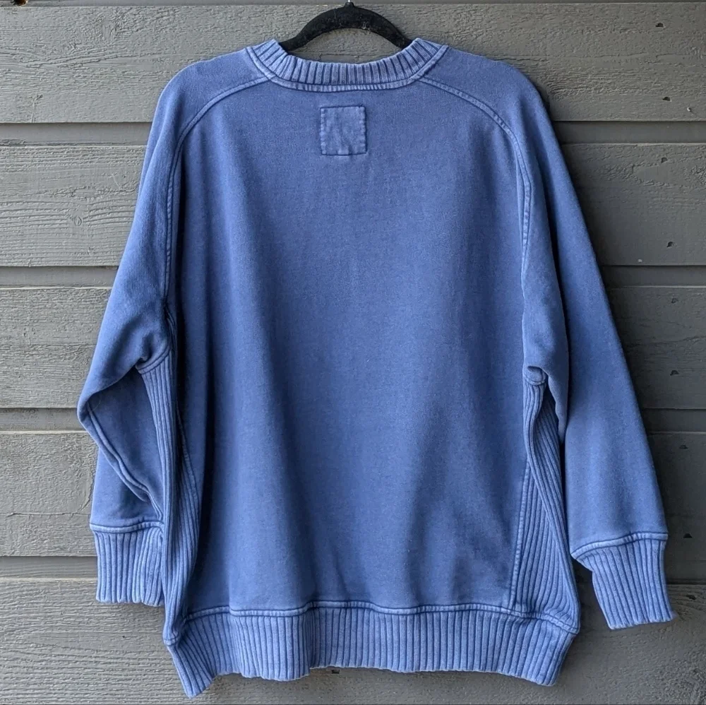 Aerie Checked Out Oversized Crew Neck Sweatshirt Ribbed Boxy Fit Medium Blue
